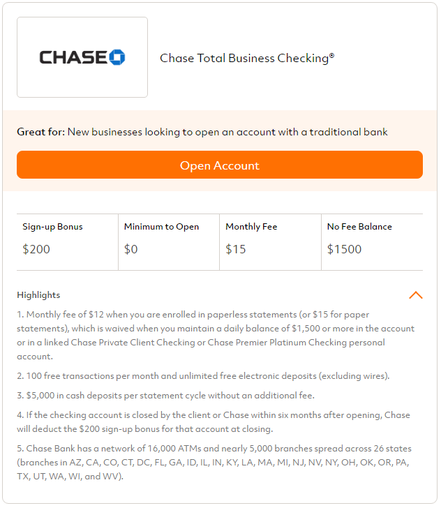 Chase Business Checking Account